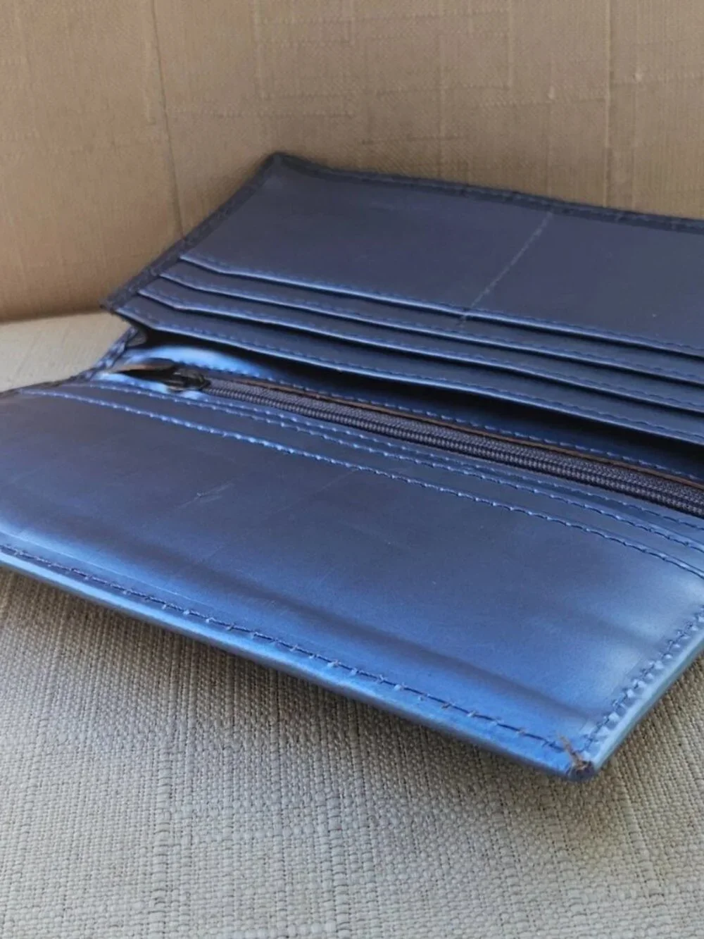 Long Wallet Genuine Leather Grayish Blue Clutch Purse Handmade Card Holder